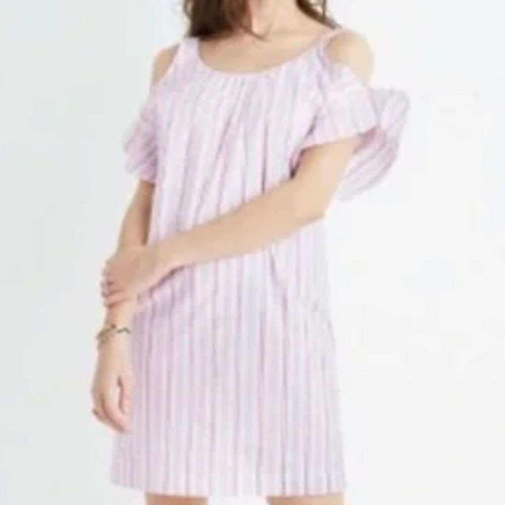 Madewell Striped Rose Bloom Cold Shoulder Dress Women's Size Small